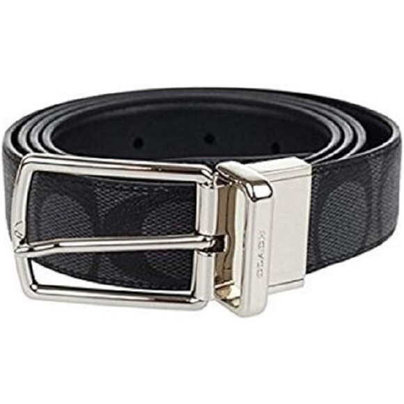 MENS COACH MPLQ LEATHER CUT TO SIZE REVERSIBLE BELT GIFT BOX Charcoal Black b838 - Picture 2 of 3